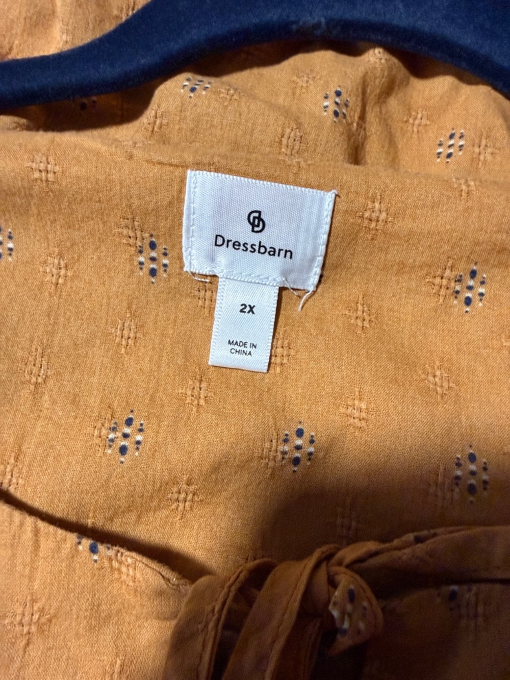Dress Barn - Embroidered Mustard Peasant Top with Tassel Tie - Picture 4 of 5